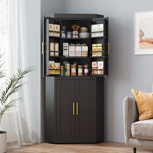 GAIOUS 63" Metal Corner Kitchen Pantry Cabinet, Food Storage Cupboard Black - Image 3