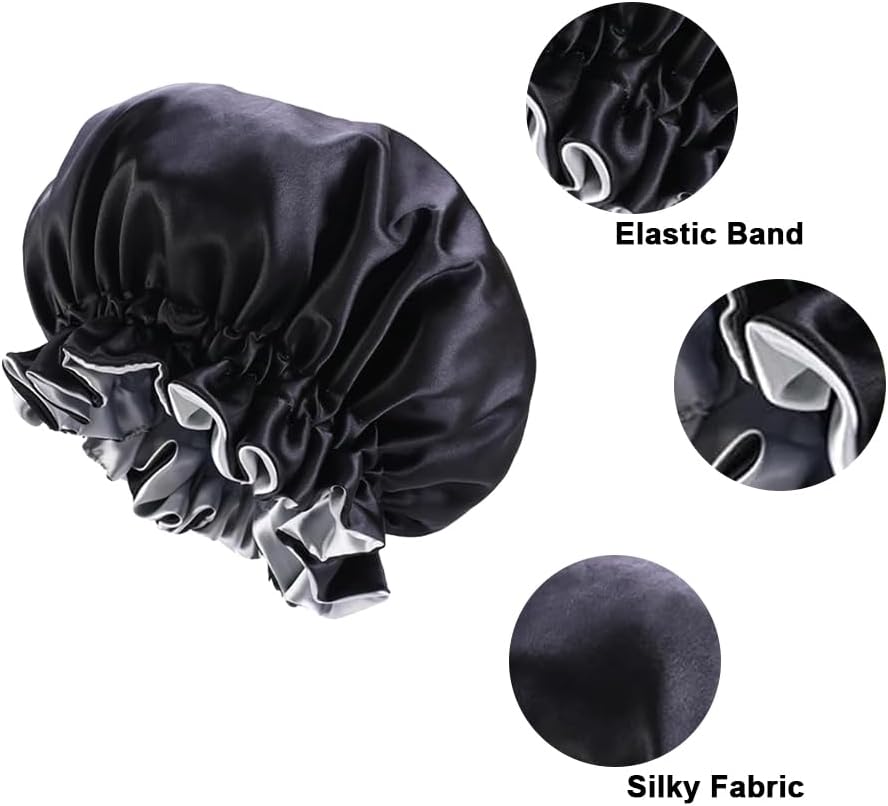 Satin Bonnet for Sleeping Women Wide Elastic - Double Layer Satin Bonnet Hair Bonnet Night Sleep Cap for Curly Hair - Image 2