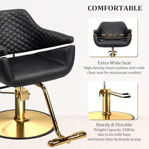 OmySalon Barber Chairs for Barbershop Black and Gold Styling Chair, Salon Chair for Hair Stylist Heavy Duty Hydraulic Pump, 360°Swivel with Footrest, Hairdressing Home Beauty Spa Braiding Equipment - Image 4
