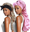 2pcs Long Satin Bonnets with Tie Band, Large Braid Bonnet Silky Hair Cap for Locs Women Sleeping, G by Heniho