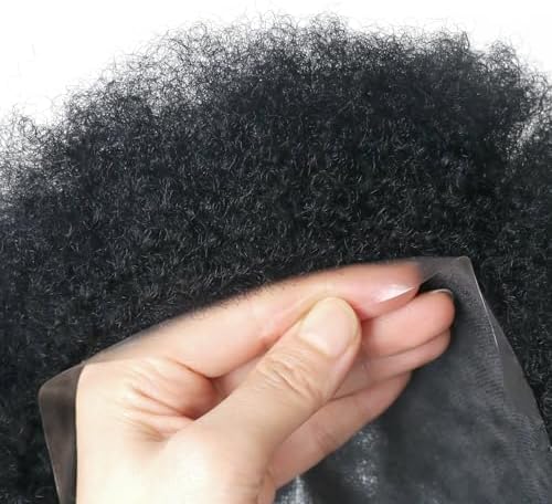Man Weave Hair Unit 6inch hair length 360 Wave Skin Pu for Black Men 100% Human Hair Afro 12mm Toupee African American MenToupees 8x10inch 1# Jet Black - Image 3