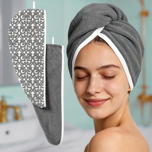 VOOVA & MOVAS Microfiber Hair Towel 2 Pack,Vine Gray,Anti-Frizz Turban by VOOVAMOVAS