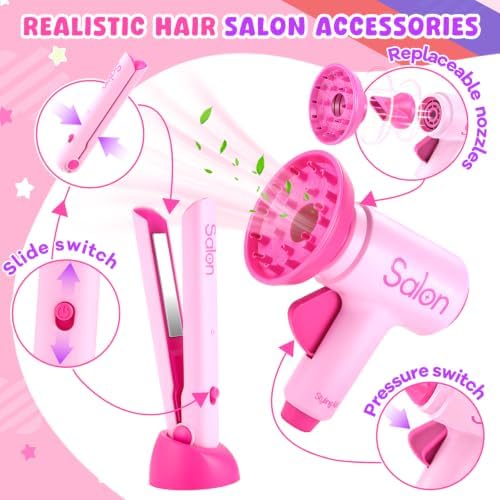 GAGAKU Hair Salon Toys for 3-8 Year Old Girls, Pretend Play Beauty Set with Sound Hair Dryer, Curling Iron, Straightener & Styling Accessories, Role Play Gift for Kids Age 4 5 6 7 - Image 2