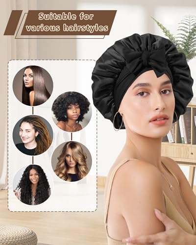 AWAYTR Satin Hair Bonnet for Sleeping, Adjustable Double Layer Sleep Cap - Image 5
