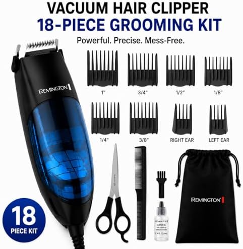 Remington Vacuum Hair Clippers for Men, 18-Piece Haircut Kit - Image 2
