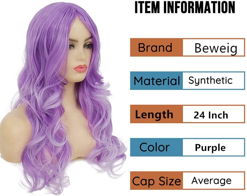 Long Curly Wavy Purple Wig for Women Side Part Colorful Wig Cosplay Costume Synthetic Replacement Wig for Women - Image 2