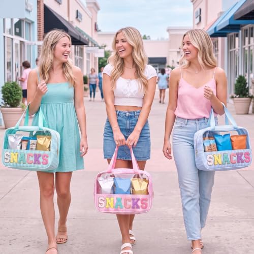 Sanwuta 3 Pcs Clear Seersucker Snacks Bag, Pink, Lake Blue, Light Blue - Image 6