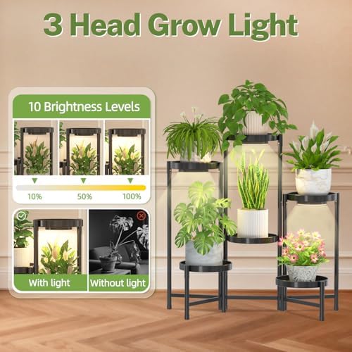 iDavosic.ly Plant Stand Indoor with Grow Lights, 6 Tier Metal Shelf, Black - Image 6