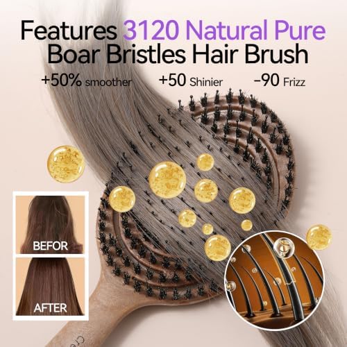 Boar Bristle Hair Brush for Women, Detangler Brush For Fine Hair & Styling - Image 3
