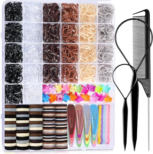 TsMADDTs Hair Accessories, Elastic Hair Ties for Baby Toddlers Kids Girls, 6 Colors Small Rubber Bands Set with Ties and Clips, Styling Tools by TsMADDTs