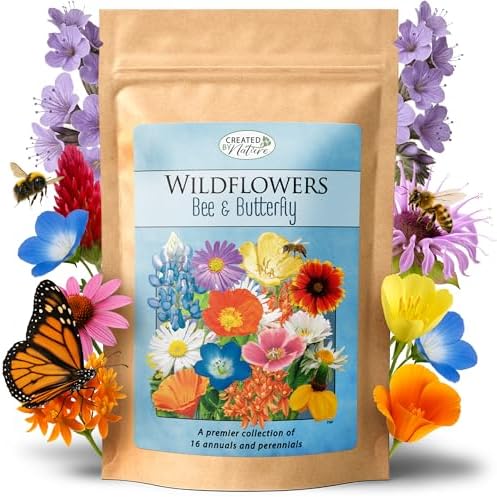 Bee & Butterfly Wildflower Seed Mix, 30,000 Seeds, Covers 300 Sq Ft by CreatedByNature