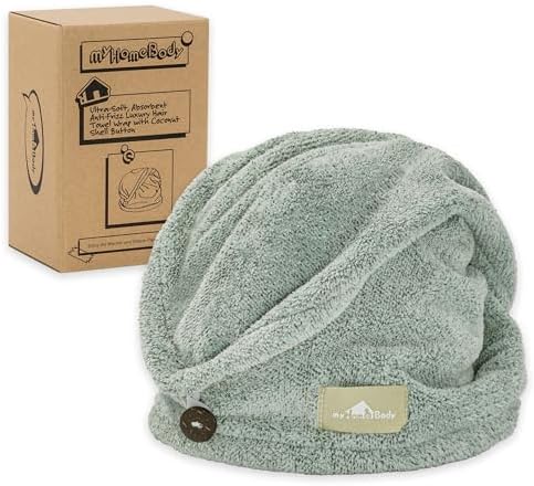 myHomeBody Hair Towel Wrap, Quick Drying Turban, Absorbent Cap – Green by myHomeBody