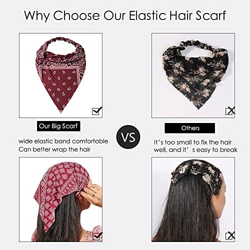 Vercret Hair Scarf Headband for Women,Boho Bandana Pretied Elastic Kerchief - Image 4