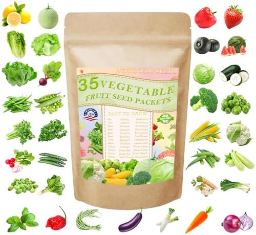 Vegetable Seeds Kit Fruit Seeds for Planting Non-GMO and Heirloom 35 Varieties Seeds for Planting Vegetables 10 Plant Markers by Ficoszo