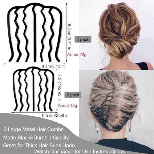 7 Pcs Metal Hair Side Combs Hair Fork Clip Teeth Hair Pin Stick for Updo Bun, U Shape Hair Combs for Vintage Hairstyle Hair Accessories, Thick Hair Combination - Image 2