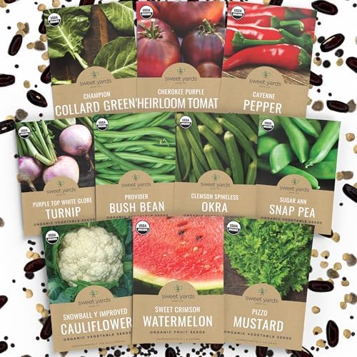 Organic Southern Garden Seeds Variety Pack - 10 Individual Packs - 2026 Season - Sugar Ann Snap Pea, Sweet Crimson Watermelon and More! for Indoor & Outdoor Planting (Non-GMO, Certified Organic) by SweetYards