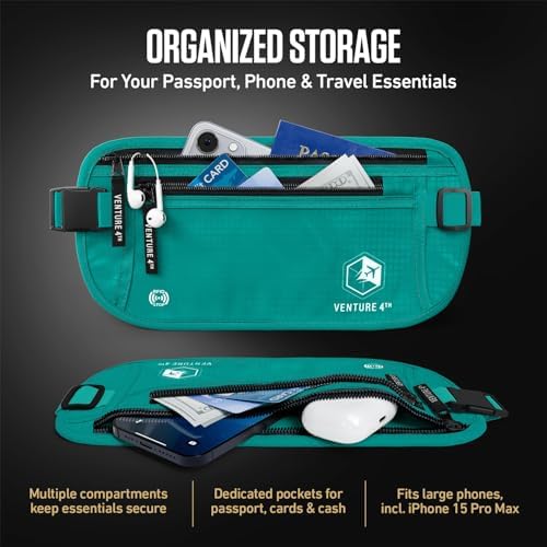 VENTURE 4TH Travel Money Belt, RFID Blocking Passport Holder - Turquoise - Image 5