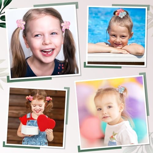 24PCS Ball Charm Hair Ties for Little Girls, Camellia Bubble Ponytail Holders Elastic Bands Hair Accessories for Kids Children Girls(6 Colors) - Image 5