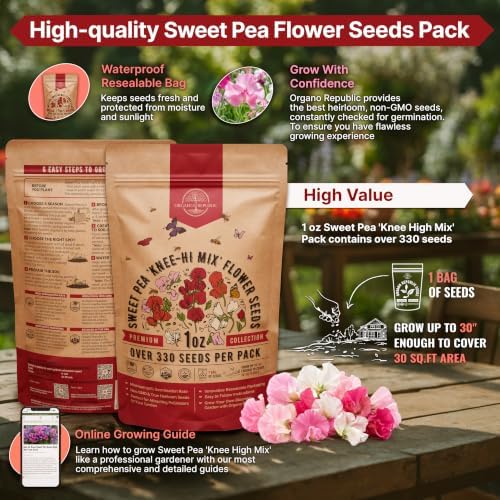 Sweet Pea Knee High Mix Seeds 1oz Over 330 Non-GMO Heirloom Seeds for Planting Flowers in Individual Packet, Home Indoor & Outdoor Gardening - Image 2