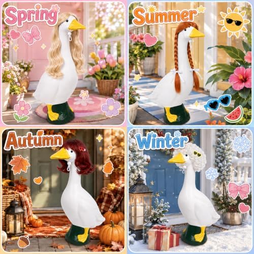 4Pcs Porch Goose Wigs Set Porch Goose Outfits Accessories for Outdoor Statue Accessories Garden Patio Yard Goosey Decoration (6PCS Wigs-A) - Image 2