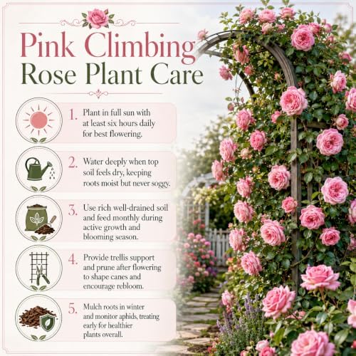 Pink Climbing Roses Live Plant 4-6" Tall in Medium Pot, Heirloom Climbing Rose Bush, Fragrant High-Yielding Perennial Flowering Vine for Trellis & Fence - Image 6