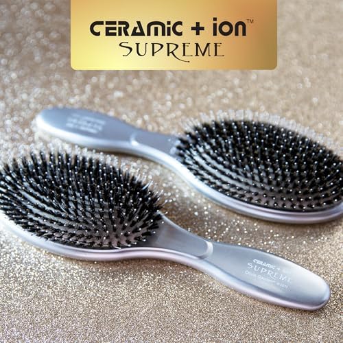 Olivia Garden Ceramic + Ion Supreme Styler Cushion Paddle Brush - Boar & Ionic for Shine, Frizz Control & Smoother Hair - Image 5
