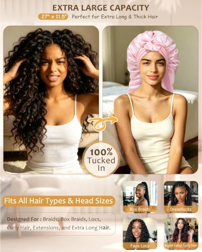 AWAYTR Long Satin Bonnet for Braids - Double Layer Hair Bonnet for Sleeping - Image 2