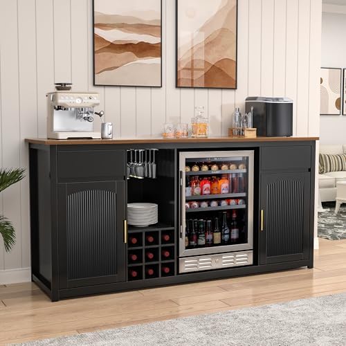 GDLF 78.7" Home Bar Cabinet with Fridge Space, Fluted Wine Liquor Bar,Black by GDLFGoodLife