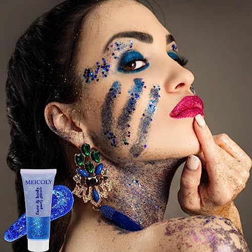 MEICOLY 50ml Holographic Blue Face Glitter Gel,Halloween Body Glitter Outfits for Women,Self-Adhesive Waterproof Game Day Spirit Day Hair Glitter Makeup for Independence Day Memorial Day - Image 4