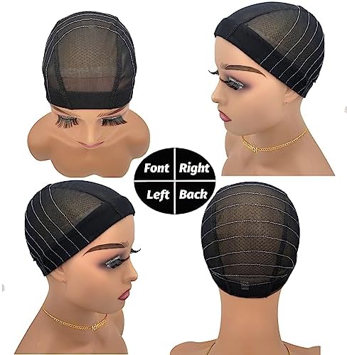 Wig Cap with Guideline Map for Wig Making, Stretchable Mesh Dome Caps with 1 Elastic Band and 4 Wig Combs for Beginners Sewing Wig (Medium: 21"-22", 5 * 5 Closure) - Image 2