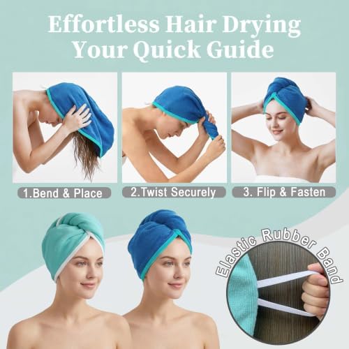 VOOVA & MOVAS Hair Towel Wrap 2 Pack,Aqua Blue,Anti-Frizz Hair Turban - Image 5