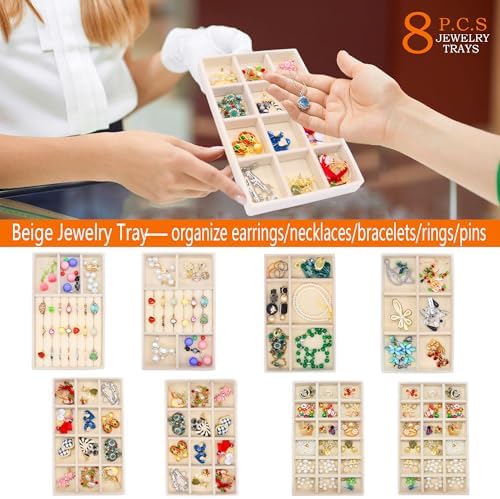 8Pack Jewelry Drawer Organizer Tray Velvet Jewellry Tray Stackable Jewel Storage Case for Earring Necklace Rings Bracelet Watch - Image 4