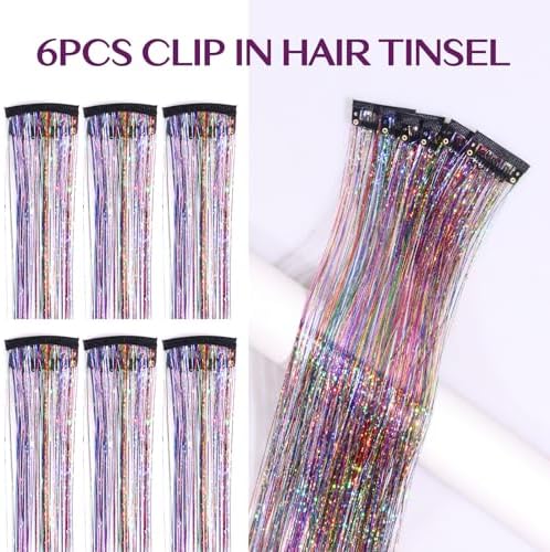IDN BEAUTY Hair Tinsel Clip In Rainbow Sparkle Hair Extensions 24 Inch 6pcs - Image 3