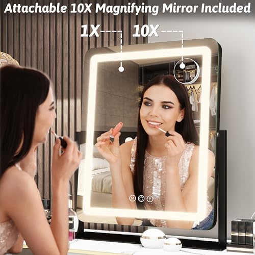 FENNIO Vanity Mirror with Lights 19"x22" - LED Lighted Makeup Mirror,Large Makeup Mirror with Lights,Touch Screen with 3-Color Lighting,Led Mirror Makeup,Dimmable, for Vanity Desk Tabletop, Bedroom - Image 5