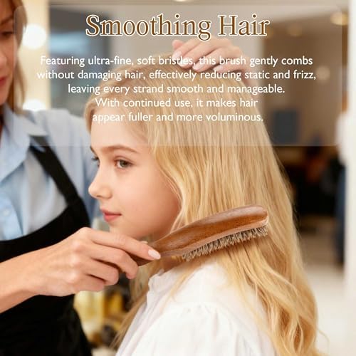 STYLEMATE Boar Bristle Slick Back Hair Brush, Medium/Soft Bristle Hair Brush for Thin & Fine Hair, Smoothing Hairbrush for Women Men Kid, Lightweight Sapele Wooden Handle - Image 6