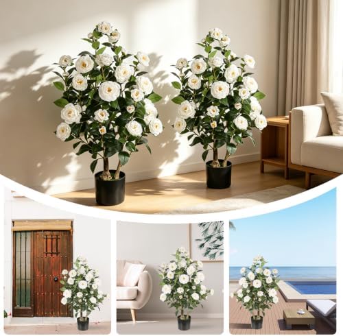3FT Artificial Camellia Tree, White Flowers, 2 Pack - Image 4