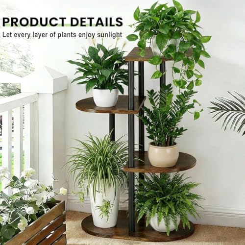 Tiered Plant Stand Indoor, Tall 4 Tier 5 Potted Wooden Plant Shelf for Multiple Flower Plants, Multi Corner Metal Plant Holder Indoor for Patio Garden Patent Design Living Room Balcony Bedroom, Rustic Brown - Image 6