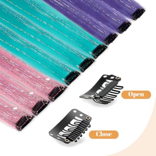 Colored Hair Extensions Mix Tinsel, Clip in Dreamy Mermaid Hair for Girls - Image 5