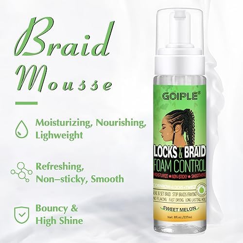 Goiple Braid Mousse, 8 fl oz for Braids Twist, Locs - Long-Lasting Hold, Frizz Control, High Shine and Moisturizes, Sugar Melon Fragrance - Image 3