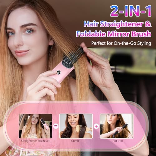 STUDLLY LCD Screen Cordless Hair Straightener & Curler 2 in 1, Pink - Image 2