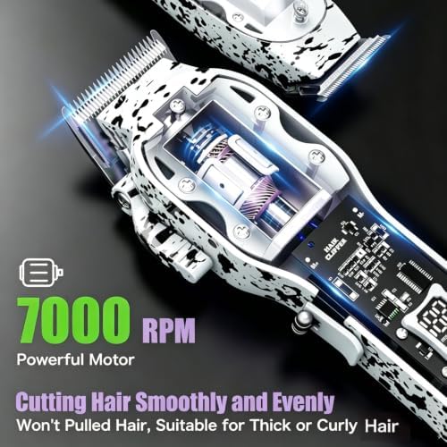 Professional Hair Clippers for Men, Cordless Barber kit for Hair Cutting & Grooming, Hair Clippers and Trimmer Set for Barber Haircut with LED Display, 8 Fade Taper Combs(White Set) - Image 5