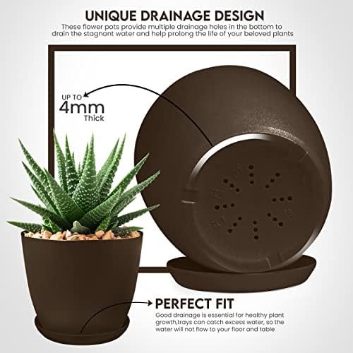 Plant Pots Indoor with Drainage, 5 Pack Multi-Size Planters Set, Brown - Image 5