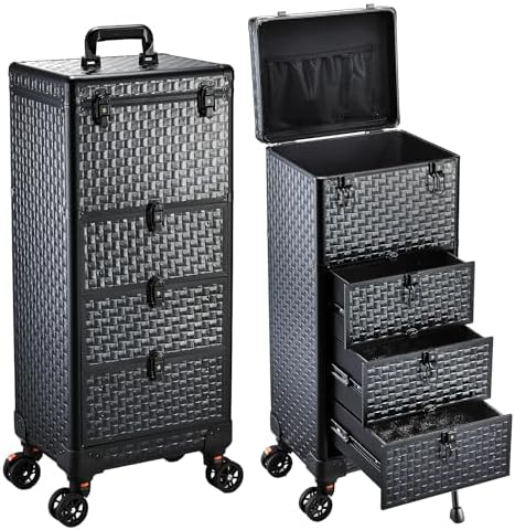 Yueieoun Rolling Makeup Case with 3 Drawers, Salon Cart Nail Trolley Cart with Wheels Rolling Train Case Cosmetology Case Organizer Cases for Nail Tech,SPA,Face Painting,Hairstylist,Makeup Artist by Yueieoun