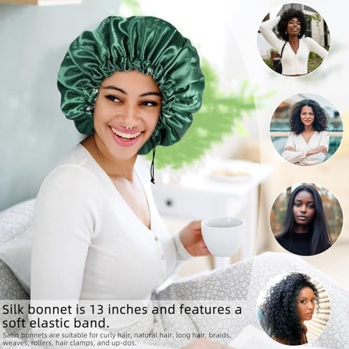 Edoneery Satin Bonnet for Sleeping Women, Double Layer Adjustable Sleep Cap - Image 4