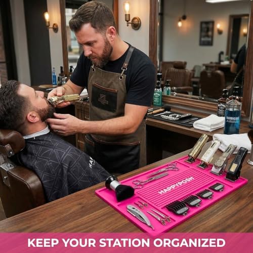 Magnetic Barber Mat, Magnetic Barber Mats For Clippers and Supplies, Barbershop Pad for Station, Beauty Salon Table Mat, Barbering Tool Organizer for Pro Hairstylist, Pink - Image 2