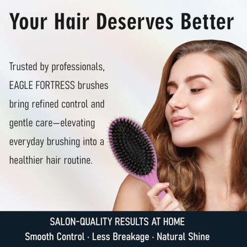 EAGLE FORTRESS Boar Bristle Hair Brush for Fine Hair & Extensions, Purple - Image 6