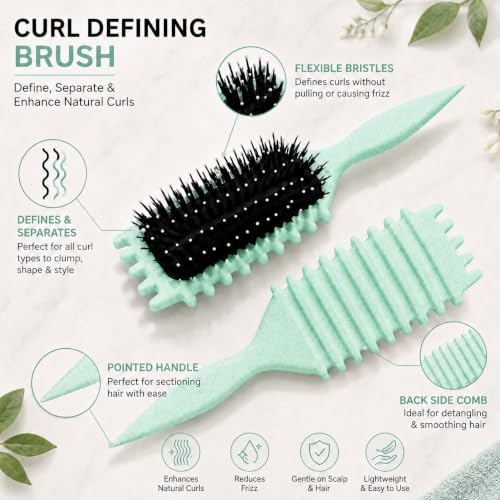 Curl Defining Brush, Curly Hair Brush for Styling, Shaping, Detangling & Defining Curls for Women and Men, Curl Brushes for Curly Hair Work on all Wet or Dry Hair Types (Green) - Image 2