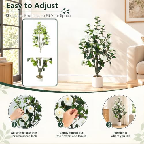 UPBUD Artificial Camellia Tree 2 Pack, 43.3" Tall Fake Camellia Plant - Image 3