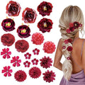 21 PCS Hair Flowers Boho Hair Barrettes Accessories Hawaiian Silk Flower Clips Girls Red Floral Bride Headpiece Festival(Red) by SHEHARUHI
