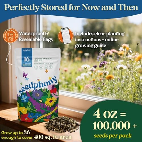Seedphony 16 Perennial Wildflower Mix 4 oz - 100,000 Non-GMO Heirloom Wildflower Seeds for Planting Garden, Wild Flowers in Waterproof Seed Packet, Floral Seeds for Planting Indoor & Outdoor Gardening - Image 4